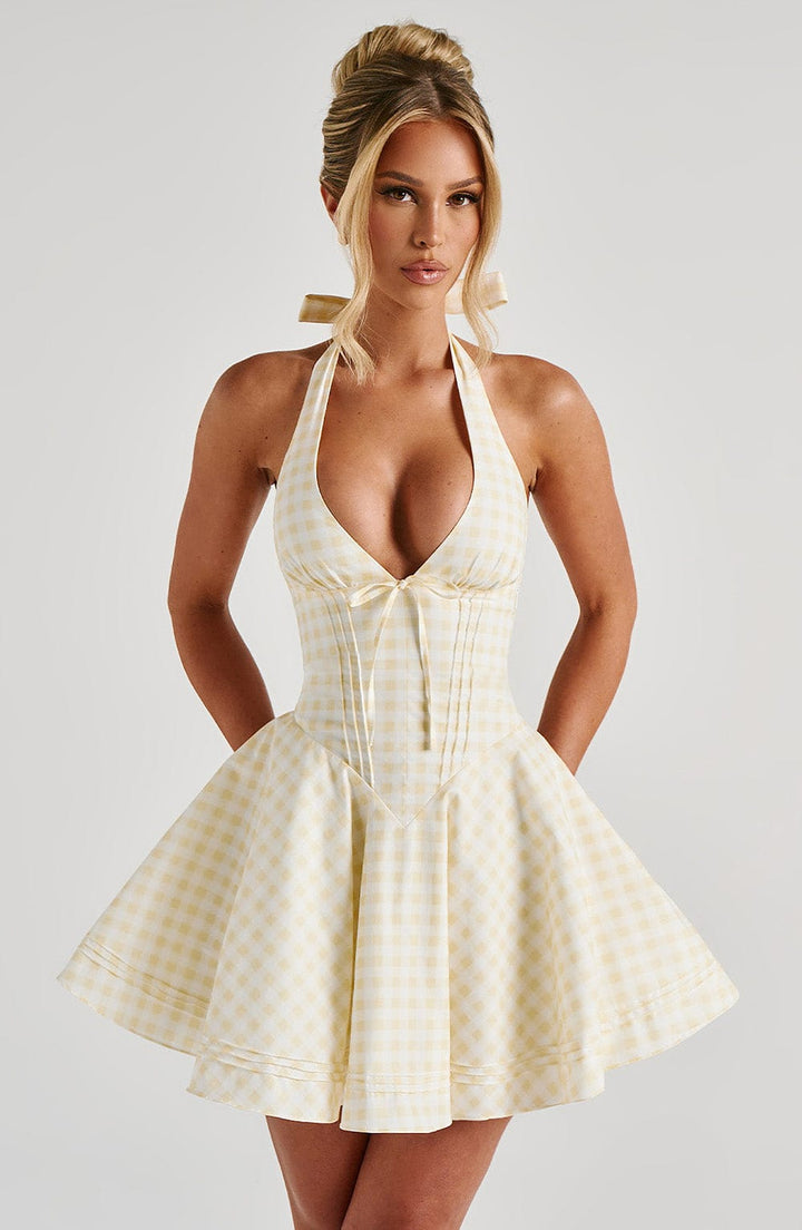 Lemon Gingham Mini Sundress