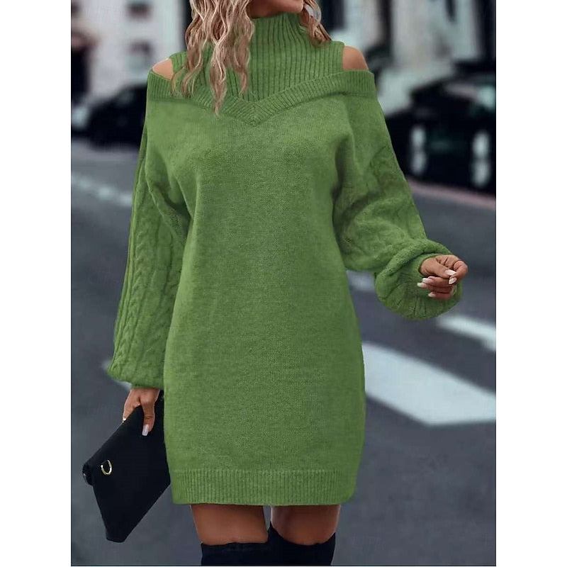 Women's Sweater Dress | Cold-Shoulder Turtleneck Knit