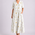 Women's Floral Midi Dress with V-Neck and Short Sleeves