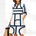 Elegant Geometric Midi Dress – Sophisticated & Timeless
