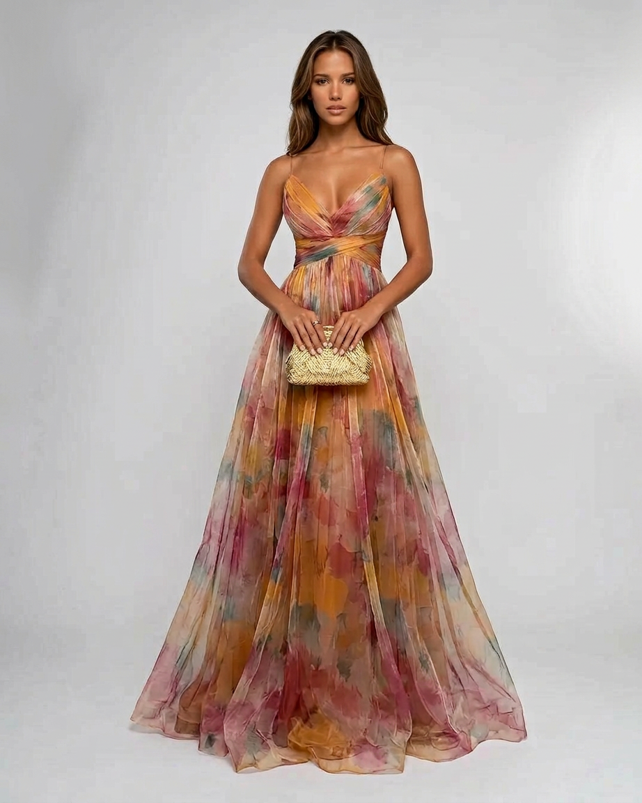 Pleated Floral Maxi Summer Dress