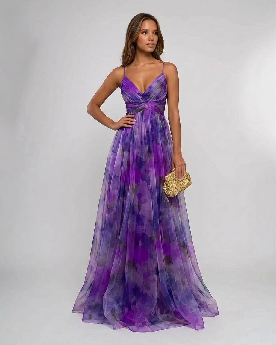 Pleated Floral Maxi Summer Dress