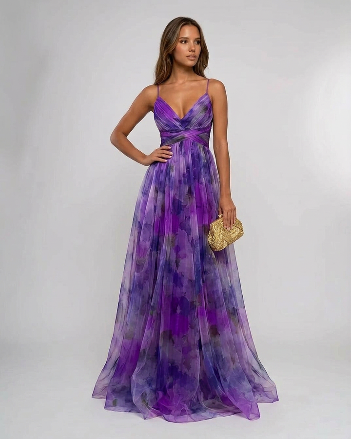 Pleated Floral Maxi Summer Dress