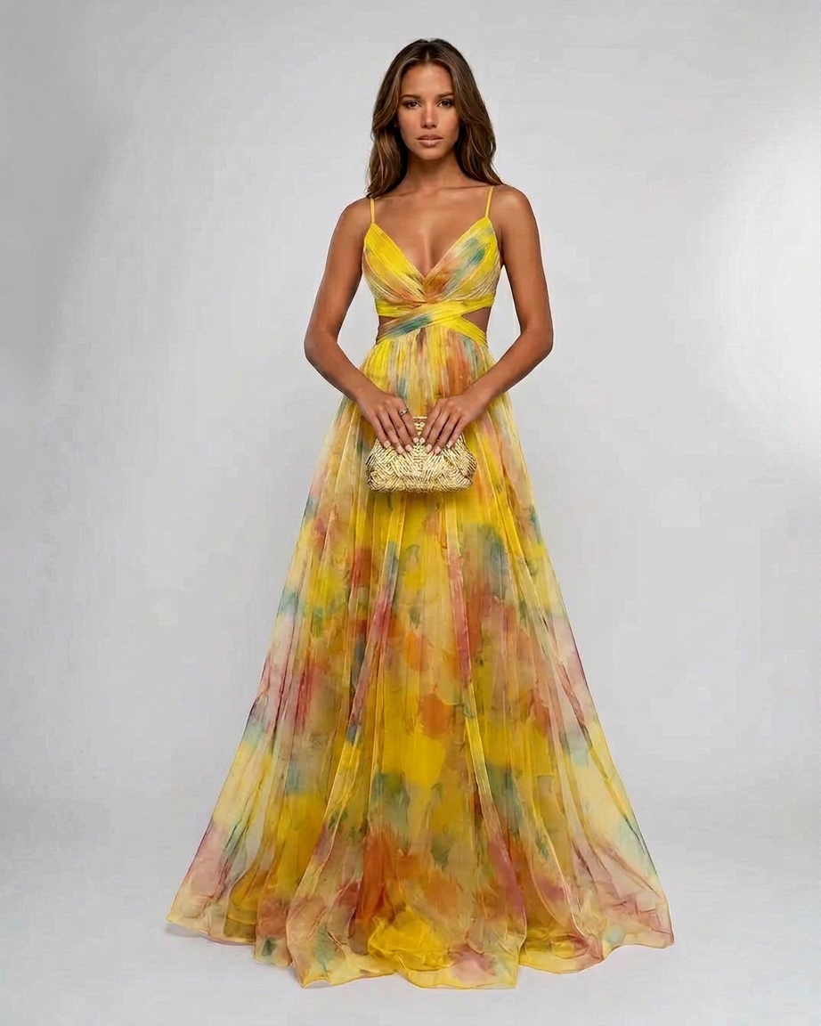 Pleated Floral Maxi Summer Dress