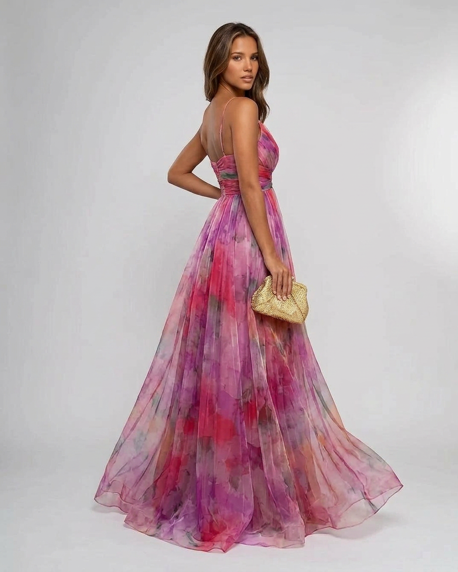 Pleated Floral Maxi Summer Dress
