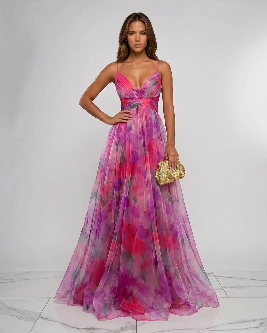 Pleated Floral Maxi Summer Dress