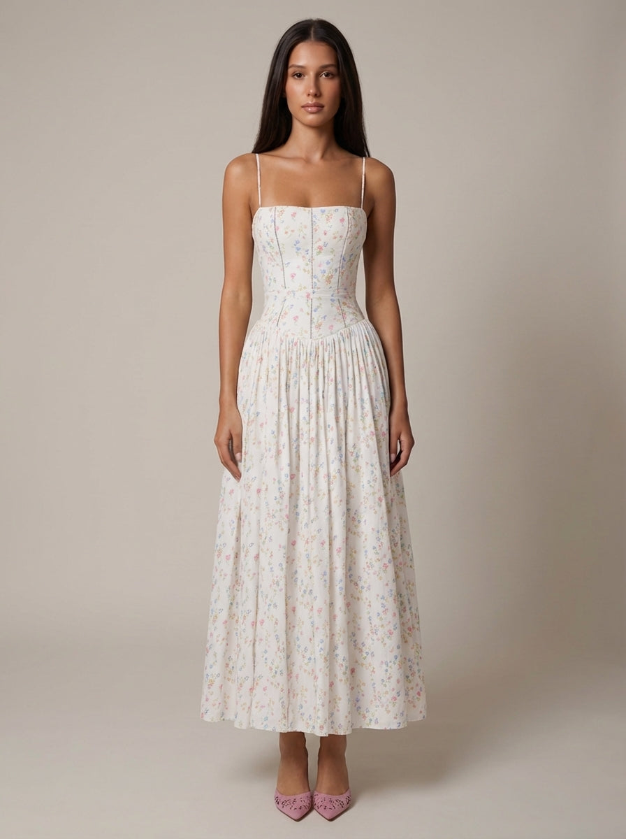 Floral Corset Midi Dress for Summer Garden Parties