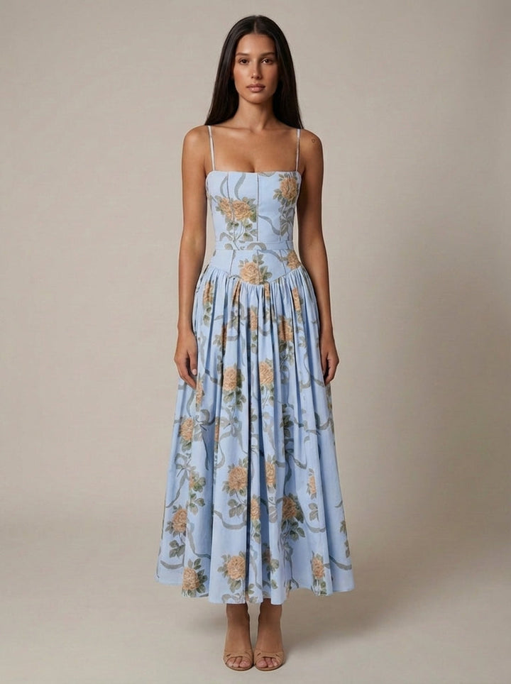 Floral Corset Midi Dress for Summer Garden Parties