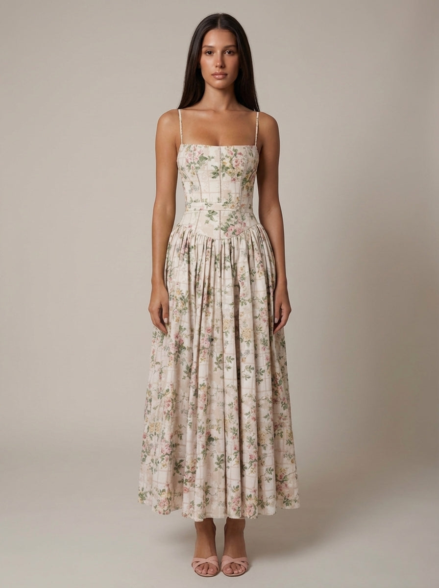 Floral Corset Midi Dress for Summer Garden Parties
