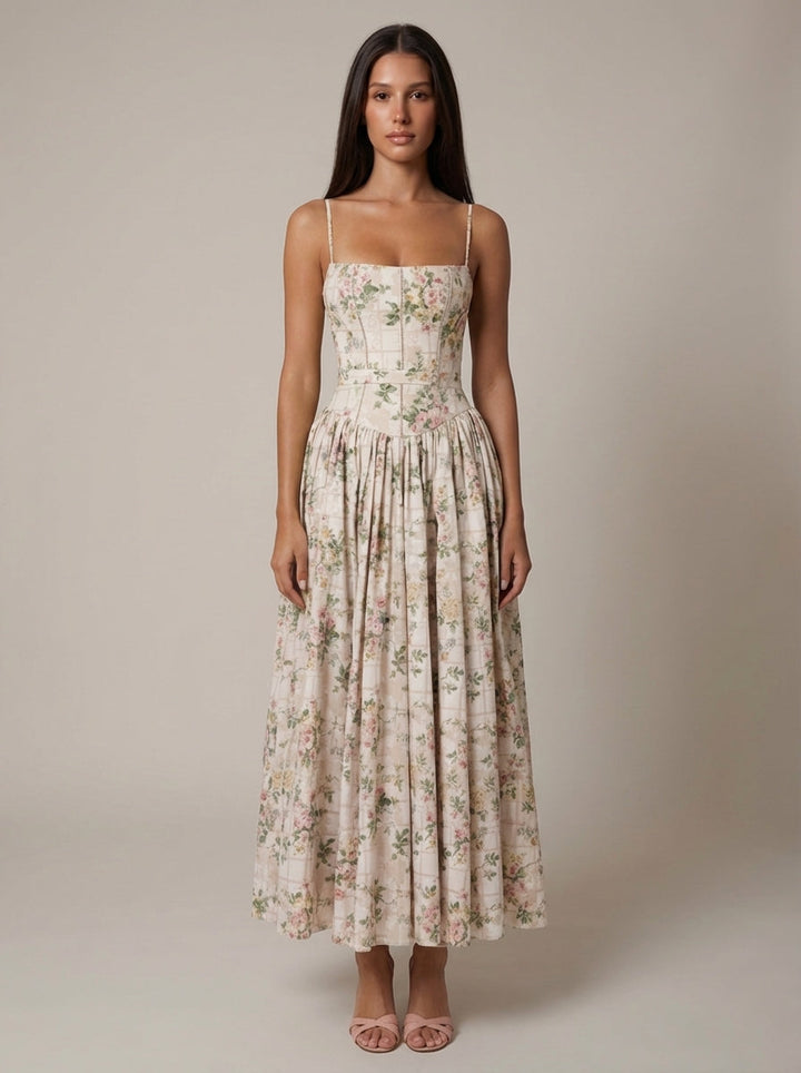 Floral Corset Midi Dress for Summer Garden Parties