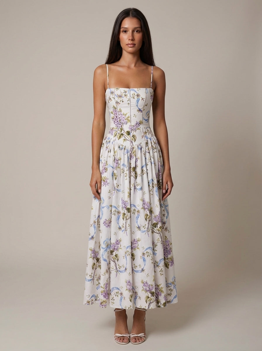 Floral Corset Midi Dress for Summer Garden Parties