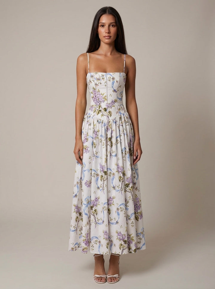 Floral Corset Midi Dress for Summer Garden Parties