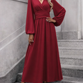 Women's Slit Dress Long Sleeve Midi | Wedding Guest