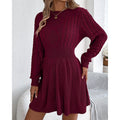 Women's Sweater Dress | Midi Cable-Knit Crew Neck Long Sleeve