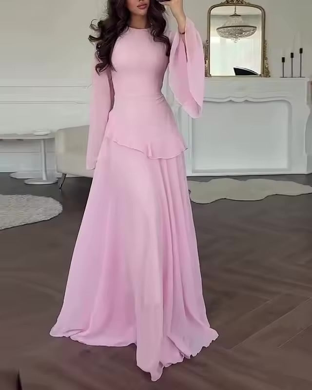 Formal Wedding Guest Tiered Maxi Dress with Bell Sleeves for Women