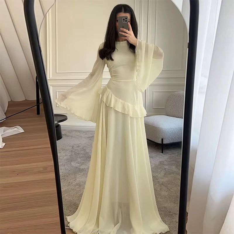 Formal Wedding Guest Tiered Maxi Dress with Bell Sleeves for Women