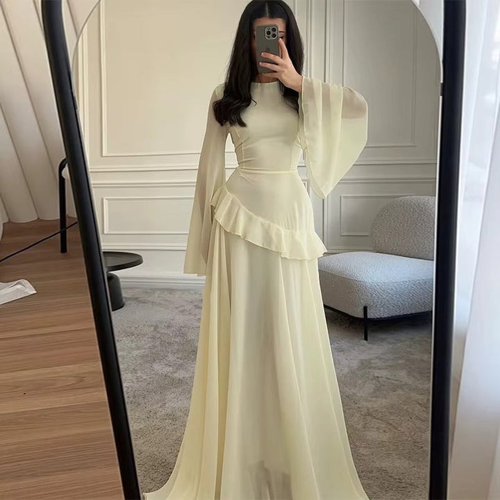 Formal Wedding Guest Tiered Maxi Dress with Bell Sleeves for Women