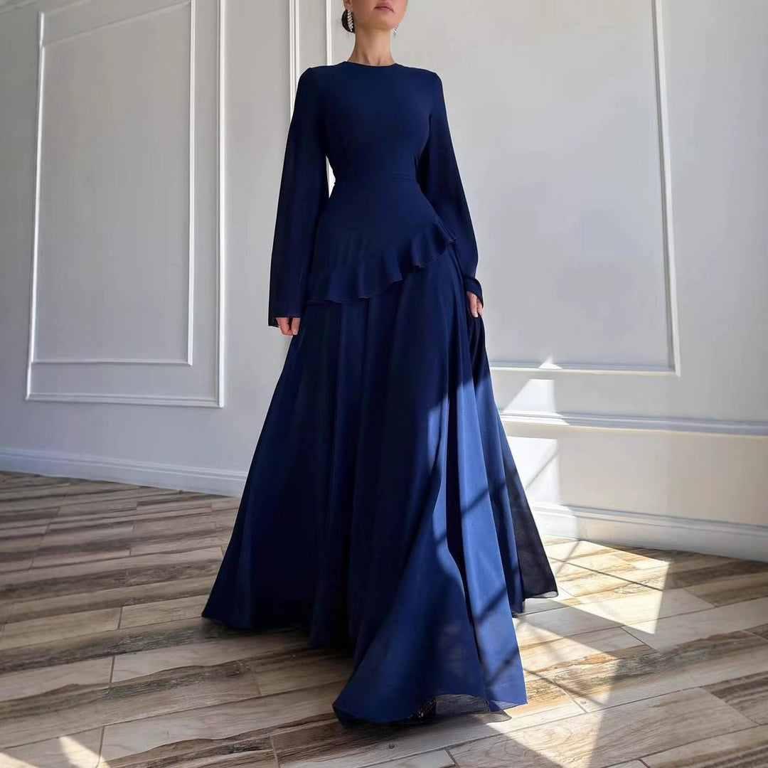 Formal Wedding Guest Tiered Maxi Dress with Bell Sleeves for Women