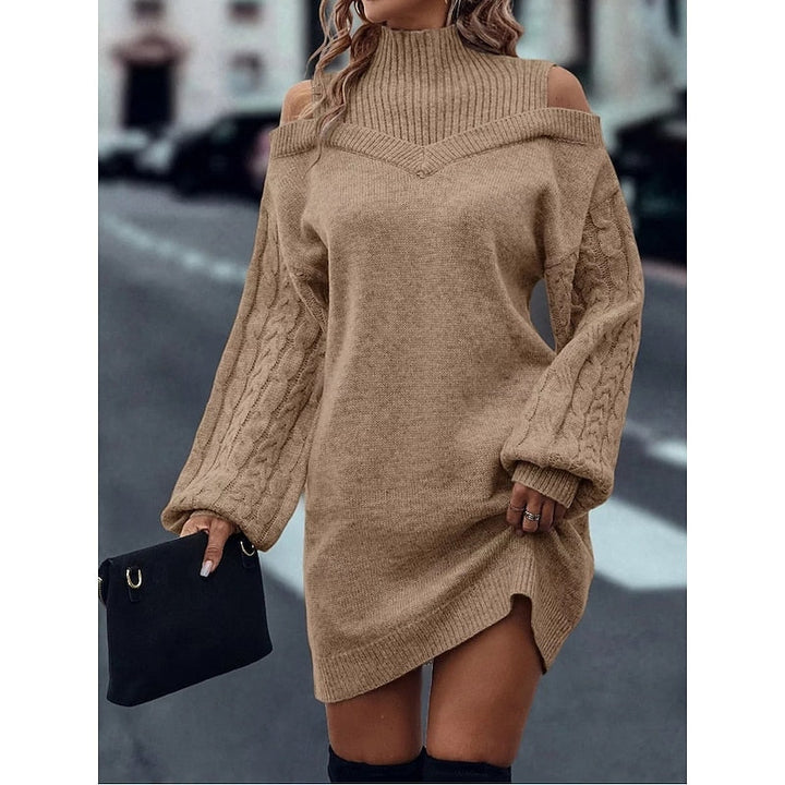 Women's Sweater Dress | Cold-Shoulder Turtleneck Knit