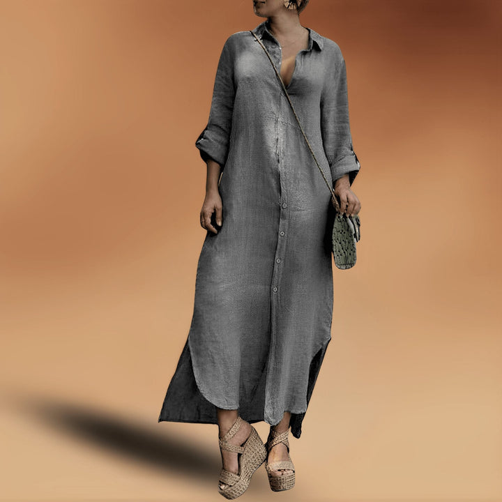 Linen Oversized Maxi Shirt Dress for Women