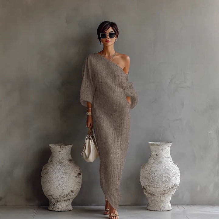 Off-Shoulder Maxi Dress with Lantern Sleeves for Women