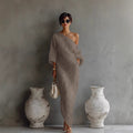 Off-Shoulder Maxi Dress with Lantern Sleeves for Women