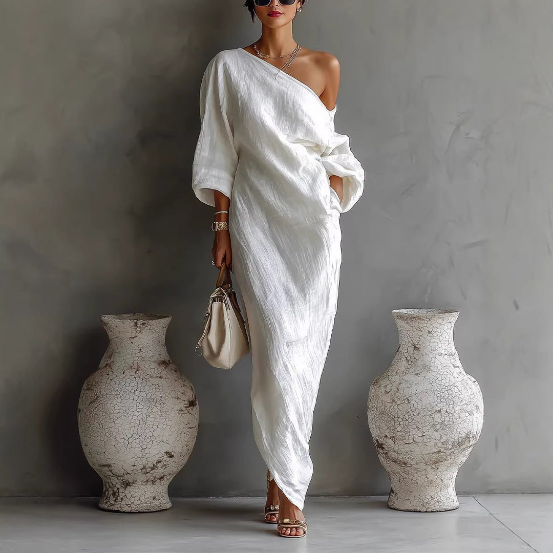 Off-Shoulder Maxi Dress with Lantern Sleeves for Women