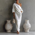 Off-Shoulder Maxi Dress with Lantern Sleeves for Women