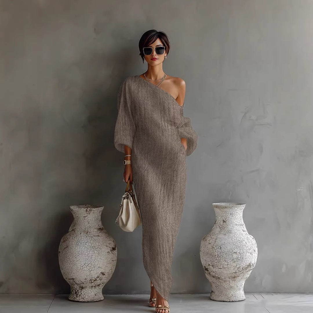 Off-Shoulder Maxi Dress with Lantern Sleeves for Women