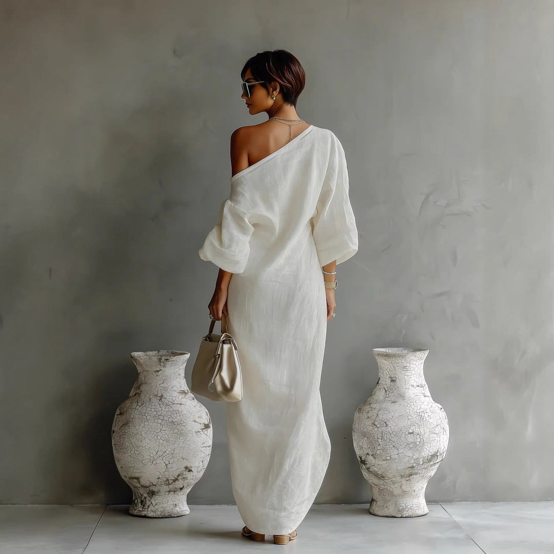 Off-Shoulder Maxi Dress with Lantern Sleeves for Women
