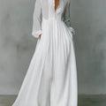 Linen Blend Maxi Shirt Dress with Stand Collar and Pockets for Women