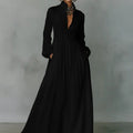 Linen Blend Maxi Shirt Dress with Stand Collar and Pockets for Women