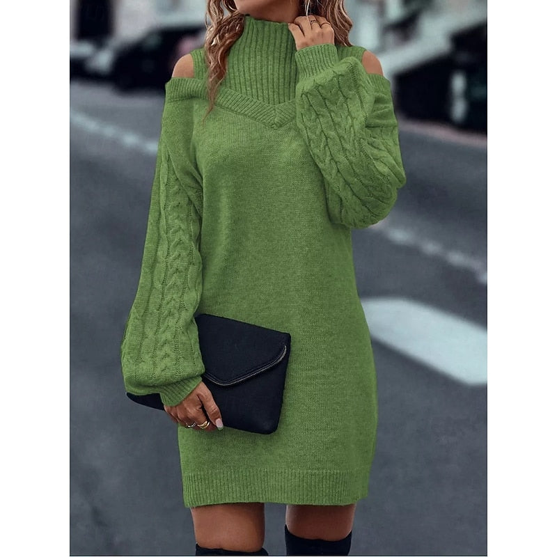 Women's Sweater Dress | Cold-Shoulder Turtleneck Knit