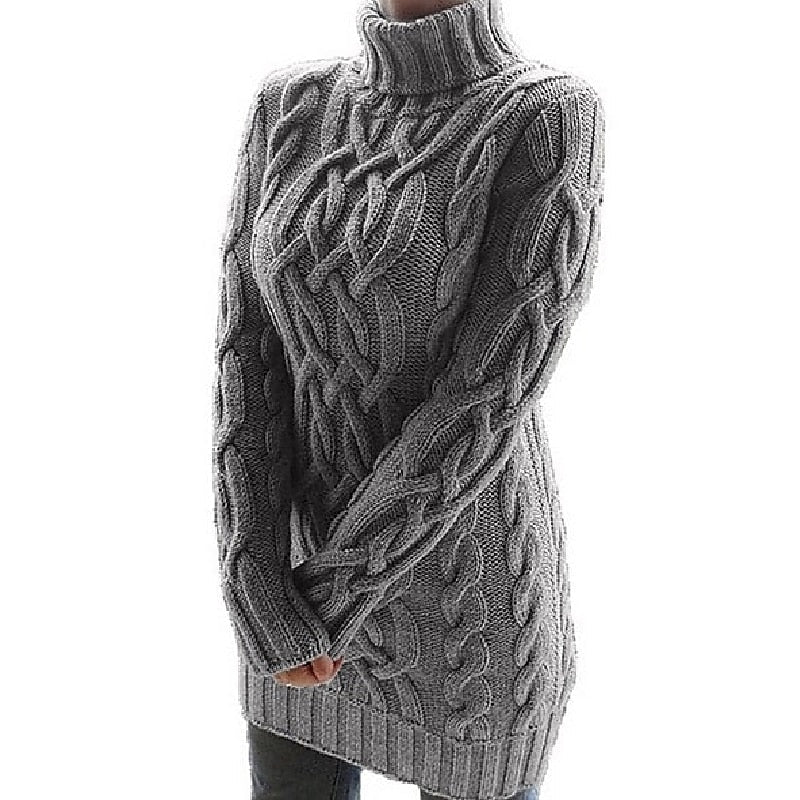 Women's Sweater Dress | Turtleneck Cable Knit Relaxed