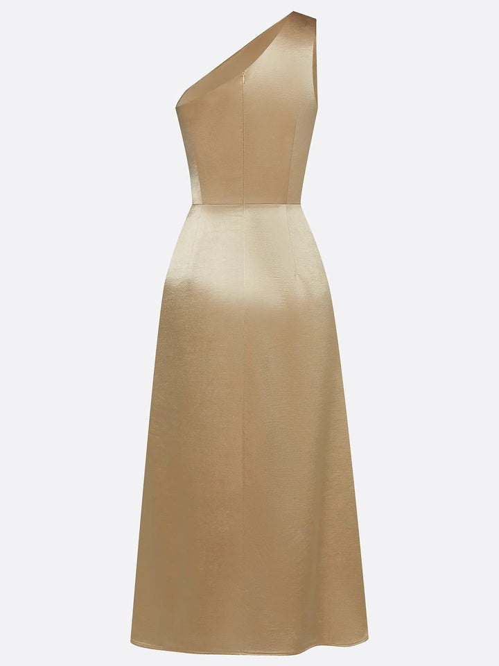 Formal Wedding Guest One-Shoulder Midi Dress with Ruched Waist for Women