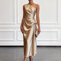 Formal Wedding Guest One-Shoulder Midi Dress with Ruched Waist for Women