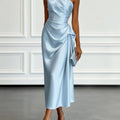 Formal Wedding Guest One-Shoulder Midi Dress with Ruched Waist for Women