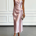 Formal Wedding Guest One-Shoulder Midi Dress with Ruched Waist for Women