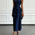 Formal Wedding Guest One-Shoulder Midi Dress with Ruched Waist for Women