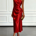 Formal Wedding Guest One-Shoulder Midi Dress with Ruched Waist for Women