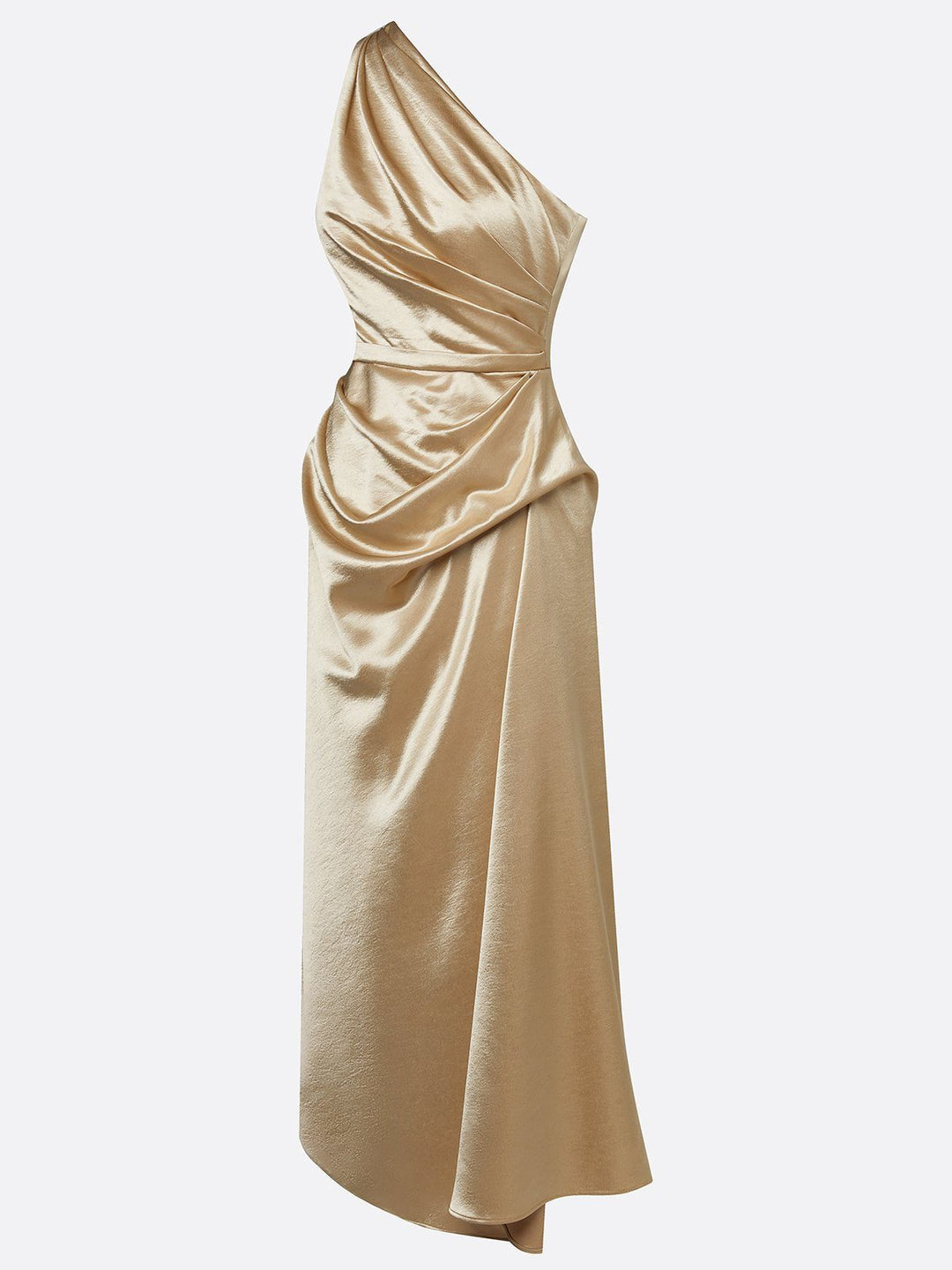 Formal Wedding Guest One-Shoulder Midi Dress with Ruched Waist for Women
