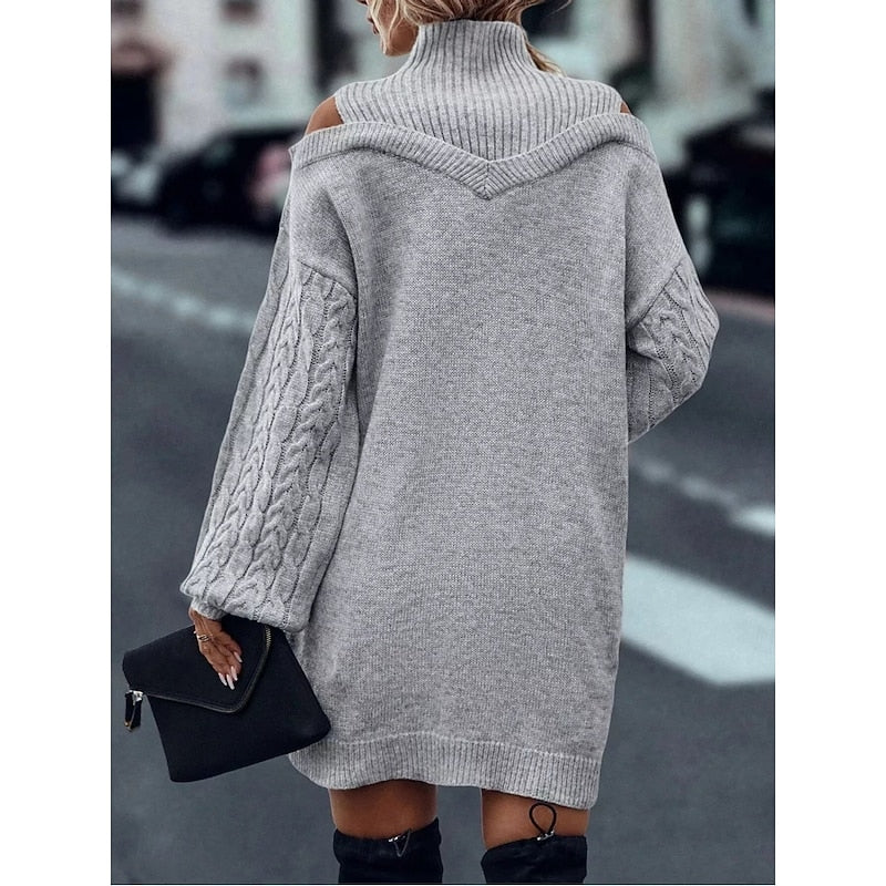 Women's Sweater Dress | Cold-Shoulder Turtleneck Knit