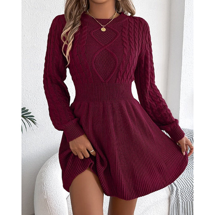 Women's Sweater Dress | Midi Cable-Knit Crew Neck Long Sleeve