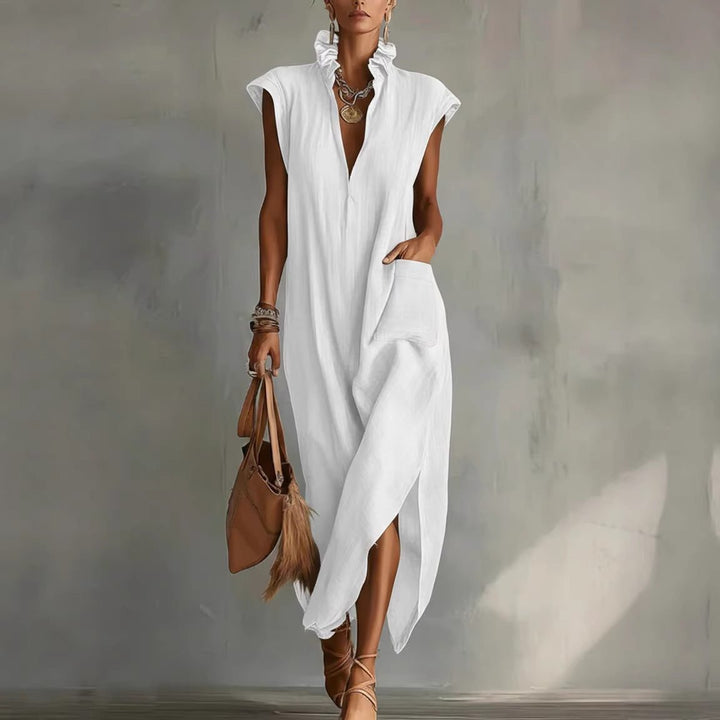 Linen Sleeveless Shirt Midi Dress for Women