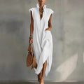 Linen Sleeveless Shirt Midi Dress for Women