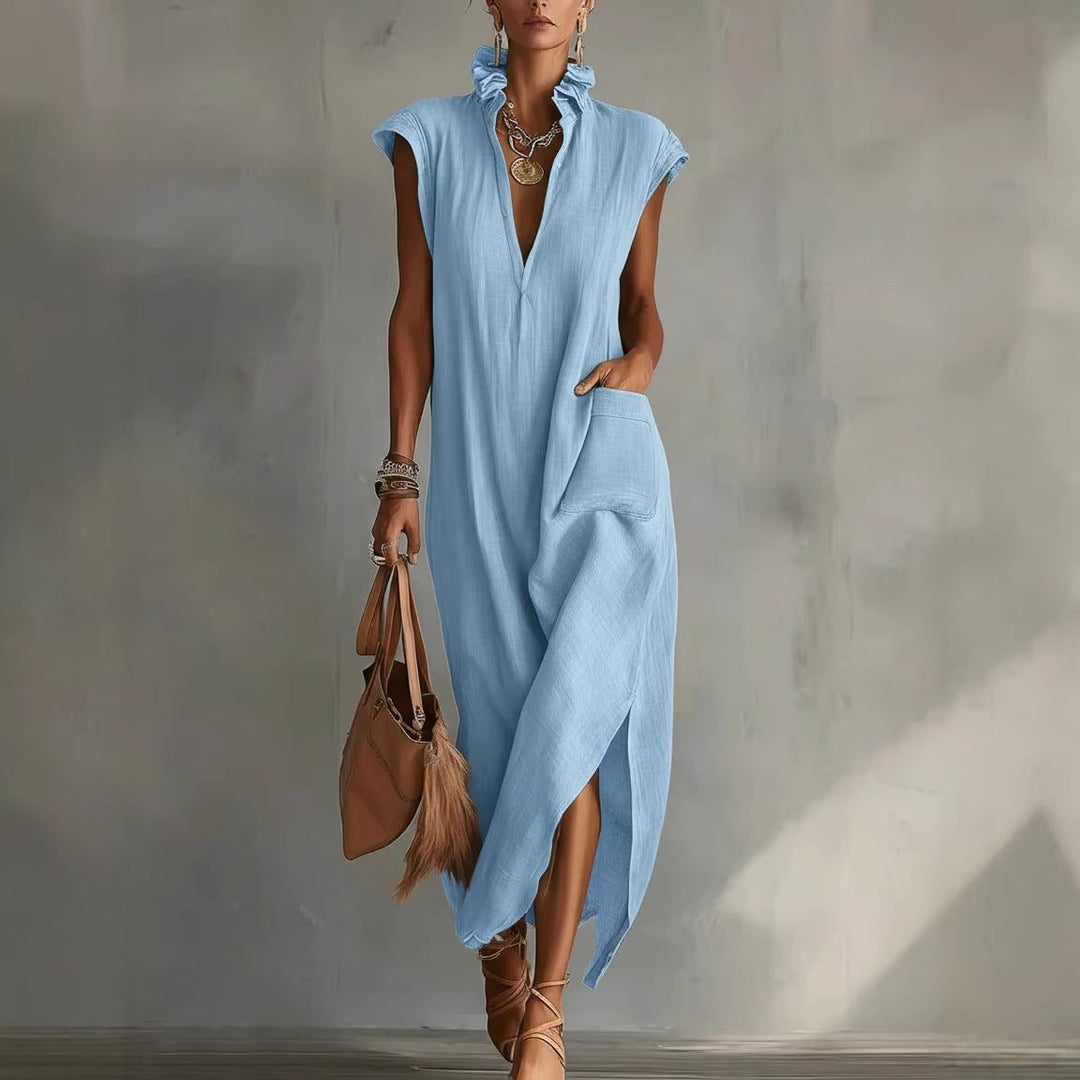 Linen Sleeveless Shirt Midi Dress for Women