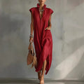 Linen Sleeveless Shirt Midi Dress for Women