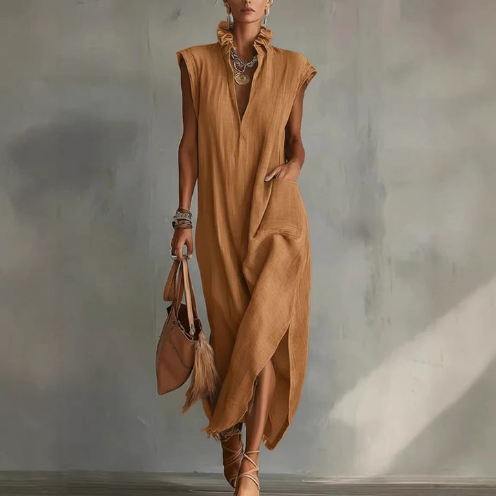 Linen Sleeveless Shirt Midi Dress for Women