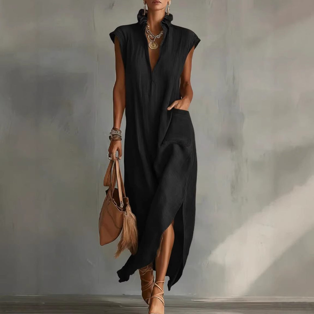Linen Sleeveless Shirt Midi Dress for Women