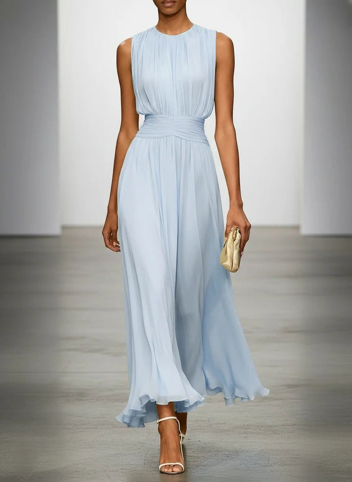 Formal Wedding Guest Sleeveless A-Line Maxi Dress with Ruched Waist for Women